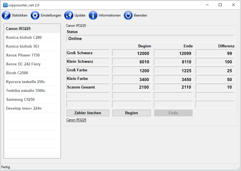 Copycounter_net - Anzeige der Zählerstände für Kopien, Drucke und Scans im Copyshop